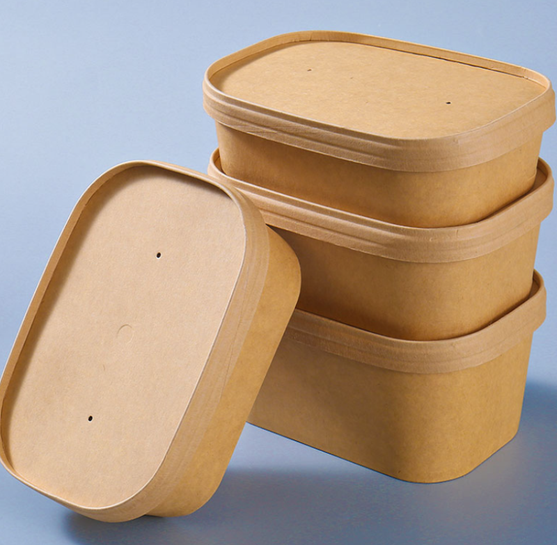 Rectangle Paper Bowls Container For Hot Food 650 Ml