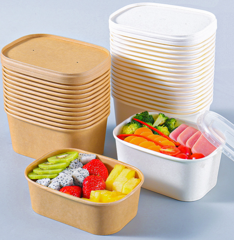 Rectangle Paper Bowls Container For Hot Food 650 Ml