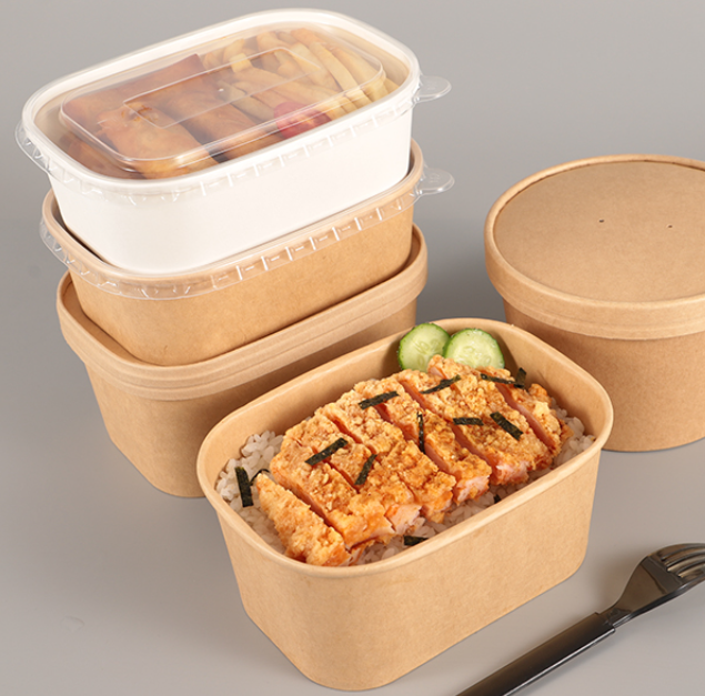Rectangle Paper Bowls Container For Hot Food 650 Ml