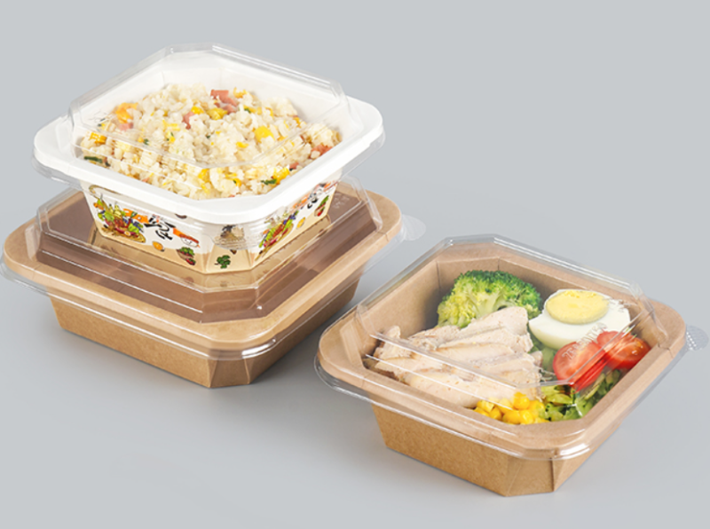 Ciotola di carta quadrata usa e getta bianca marrone Kraft da 750 cc