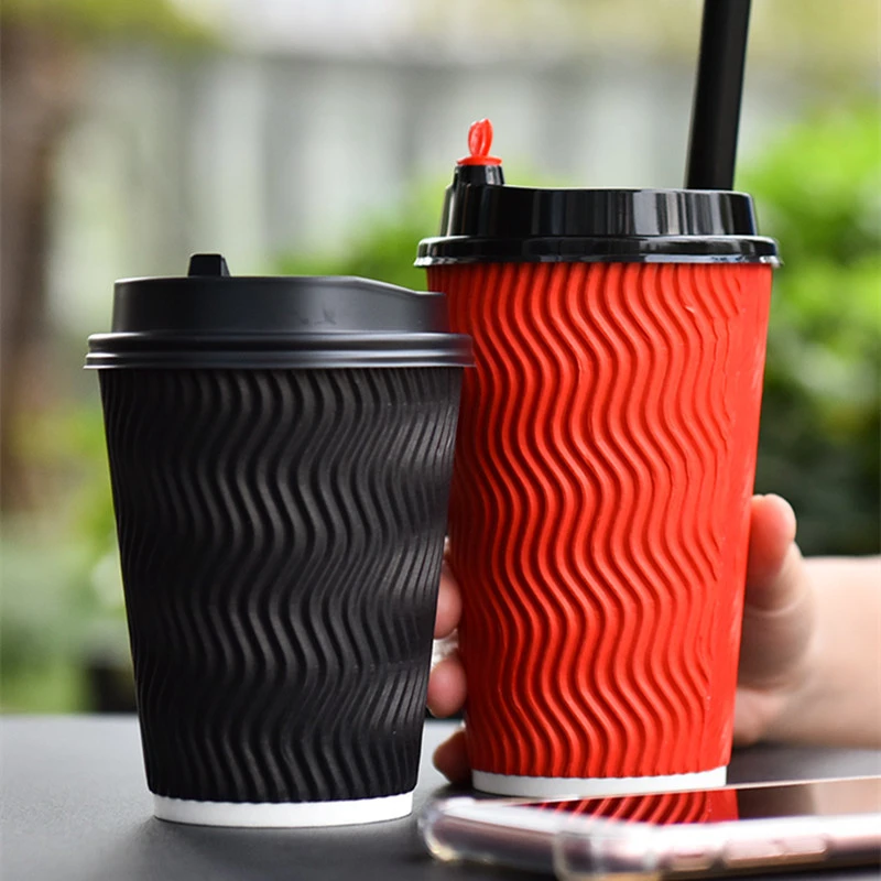 Disposable Ripple Paper Coffee Cups With Lids Hot Drink