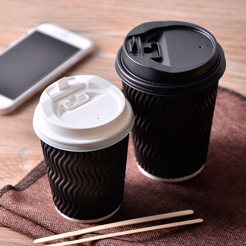 Disposable Ripple Paper Coffee Cups With Lids Hot Drink