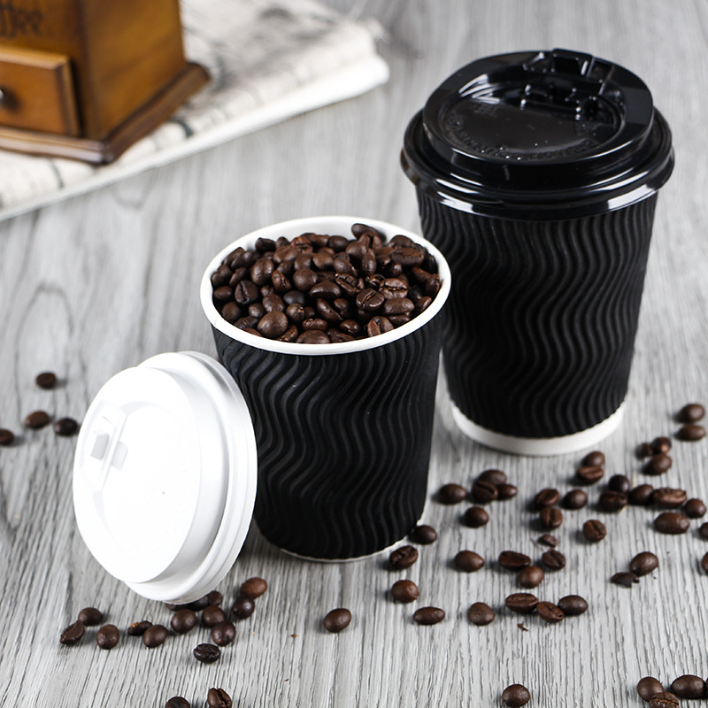 Disposable Ripple Paper Coffee Cups With Lids Hot Drink