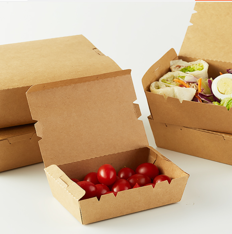 Kraft Paper Food Packaging Clamshell Takeaway Box