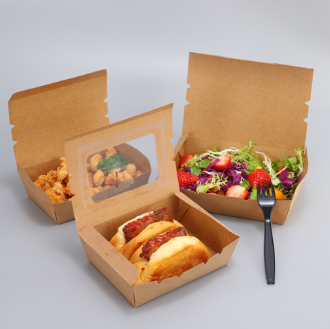 Kraft Paper Food Packaging Take Out Box With Window