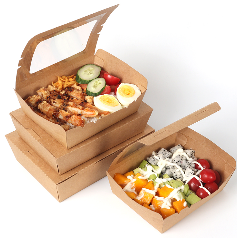 Kraft Paper Food Packaging Take Out Box With Window