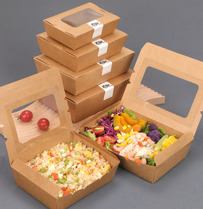 Kraft Paper Food Packaging Take Out Box With Window