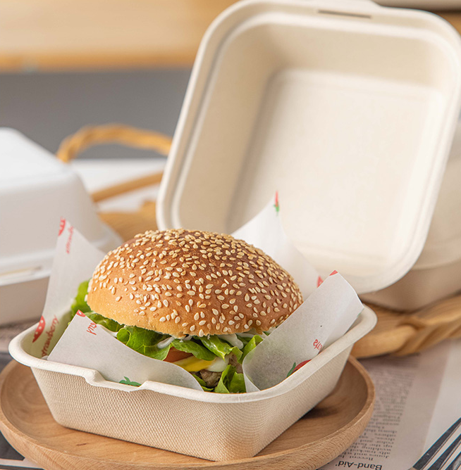 biodegradable bagasse packaging sugarcane burger lunch box