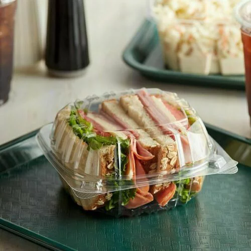Recycled Hinged Lid PET Clear Takeout Plastic Container