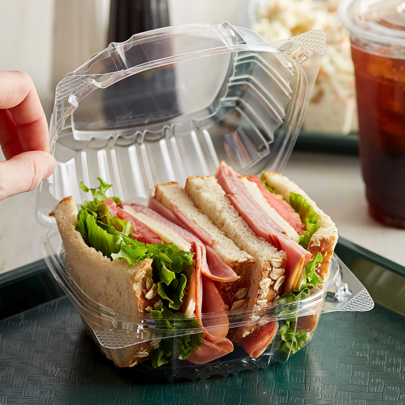 Recycled Hinged Lid PET Clear Takeout Plastic Container