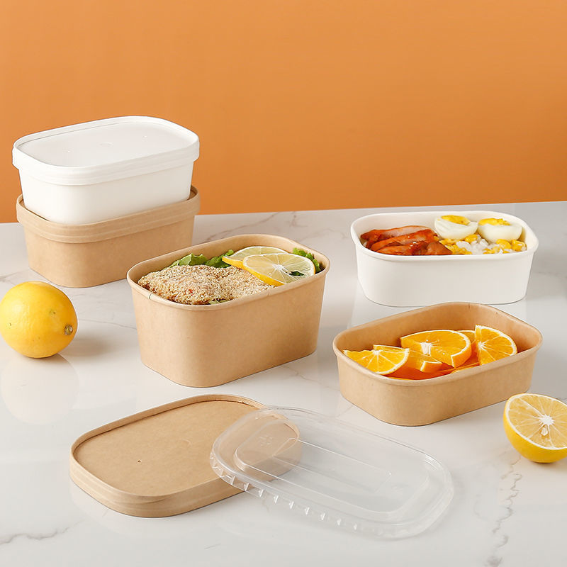 Rectangle Paper Bowls Container For Hot Food 650 Ml