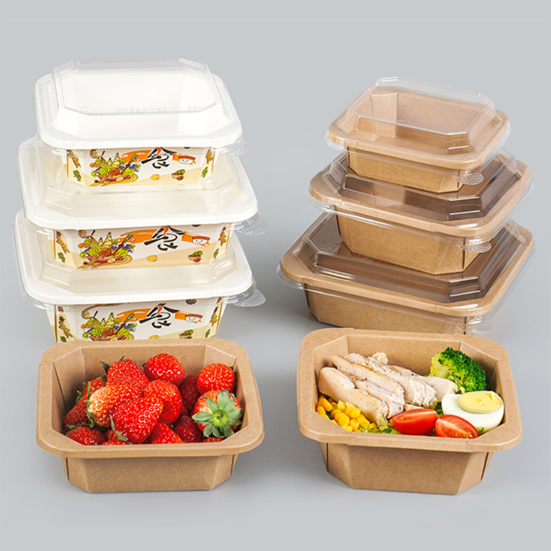 Ciotola di carta quadrata usa e getta bianca marrone Kraft da 750 cc