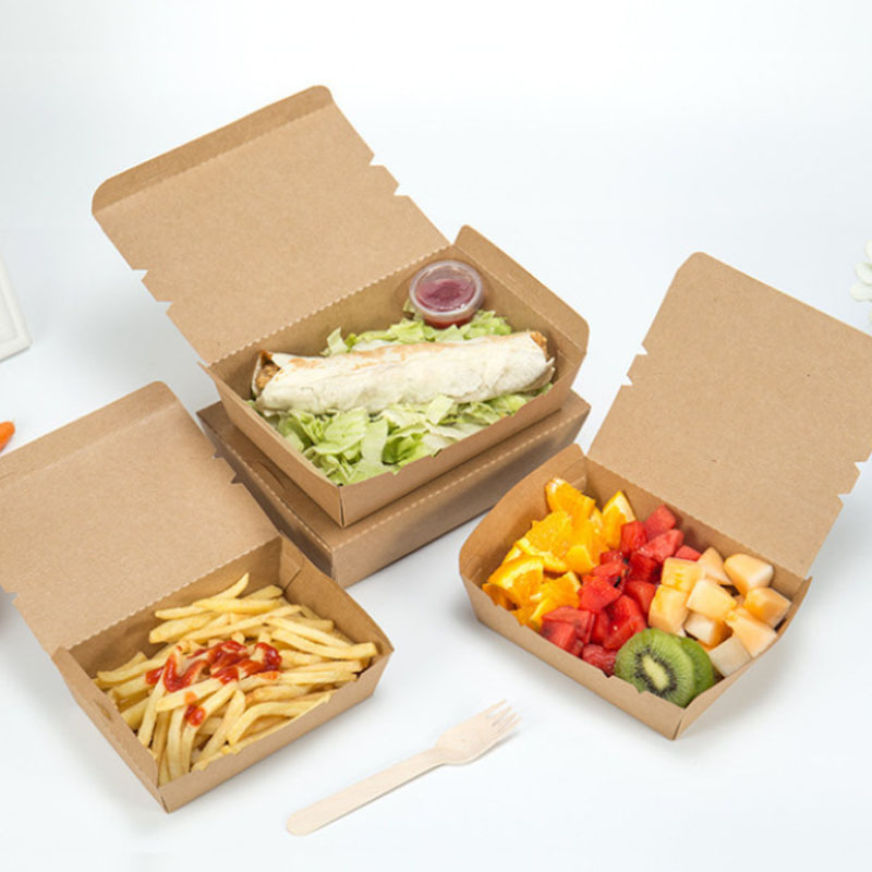 Supply Kraft Paper Food Packaging Clamshell Takeaway Box Wholesale