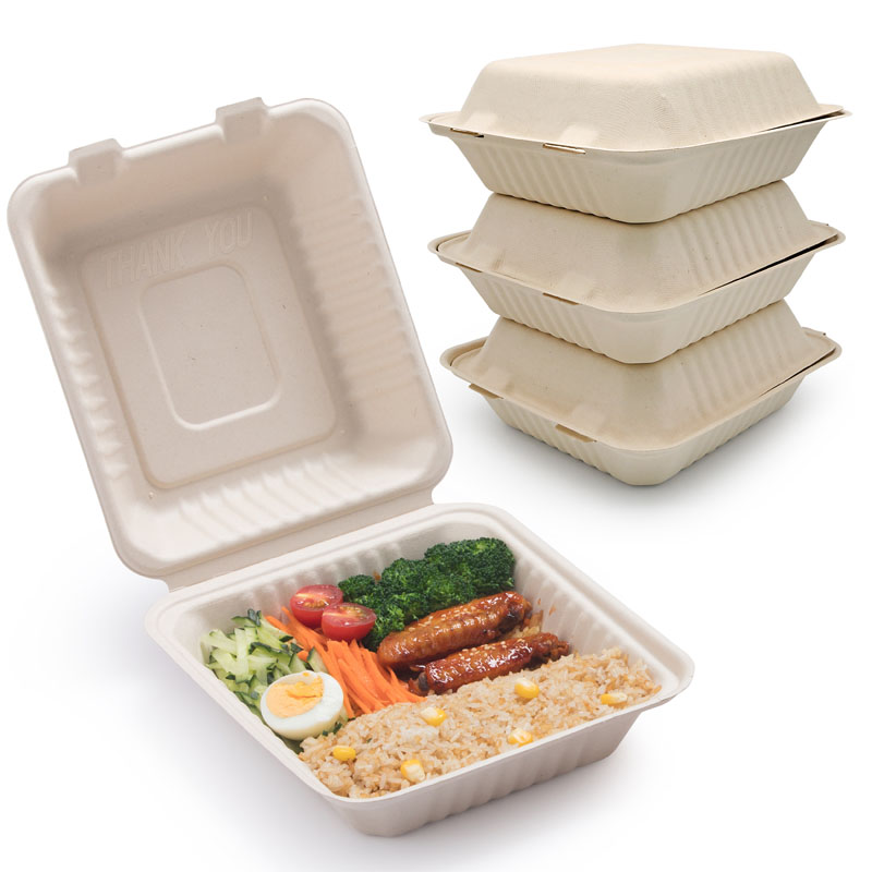 Supply biodegradable bagasse packaging sugarcane burger lunch box ...