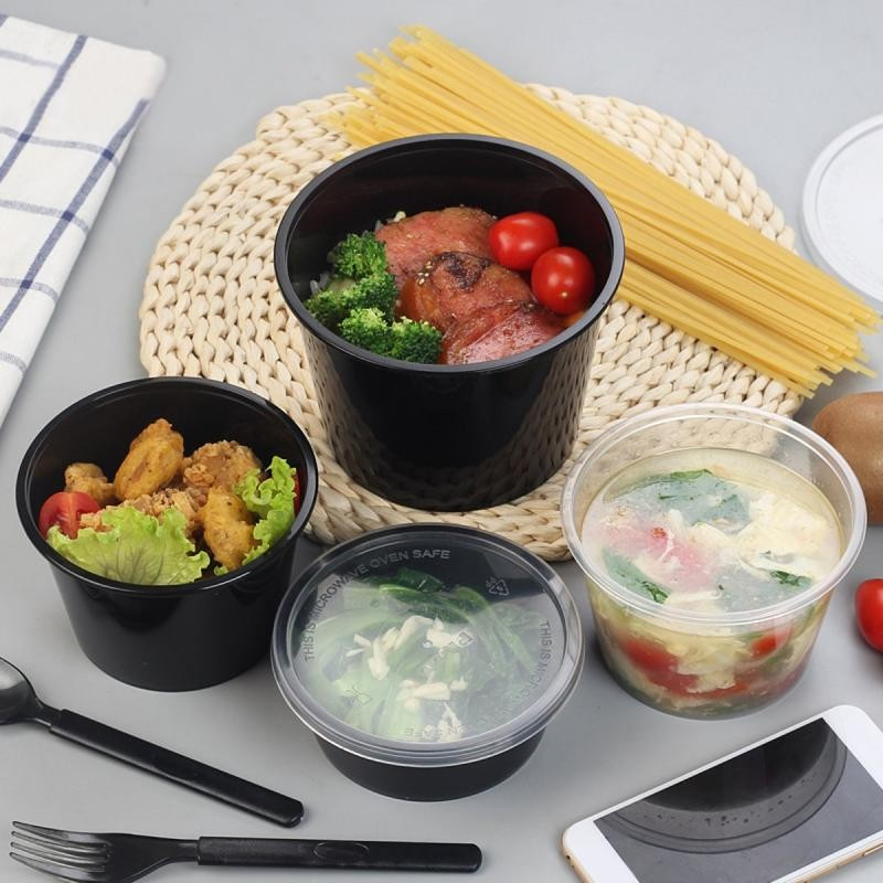 takeaway black round disposable plastic food container