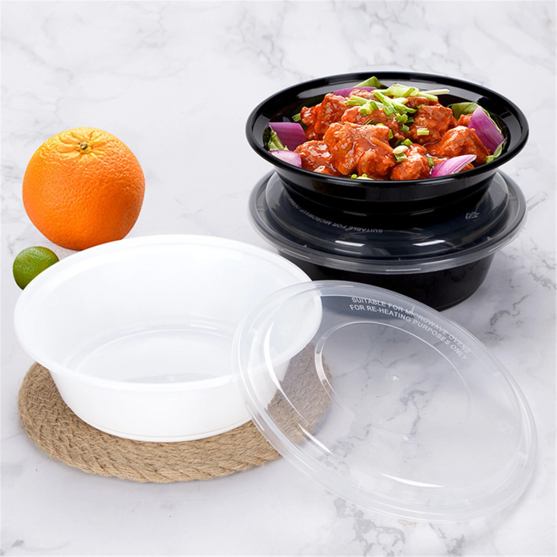 takeaway black round disposable plastic food container