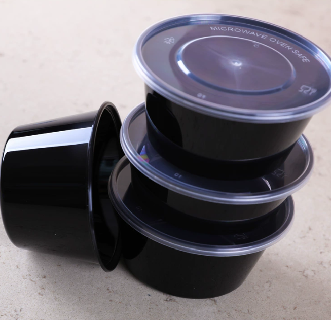 takeaway black round disposable plastic food container