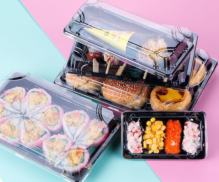 black disposable takeaway plastic packaging sushi box