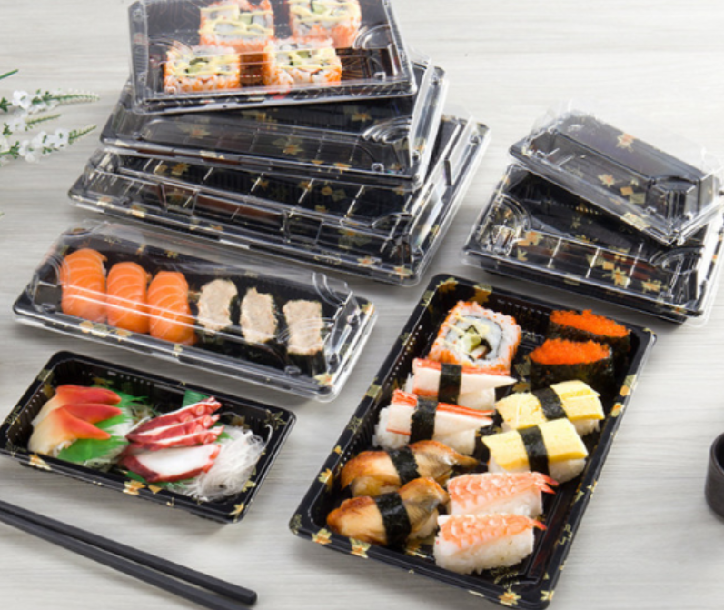 black disposable takeaway plastic packaging sushi box
