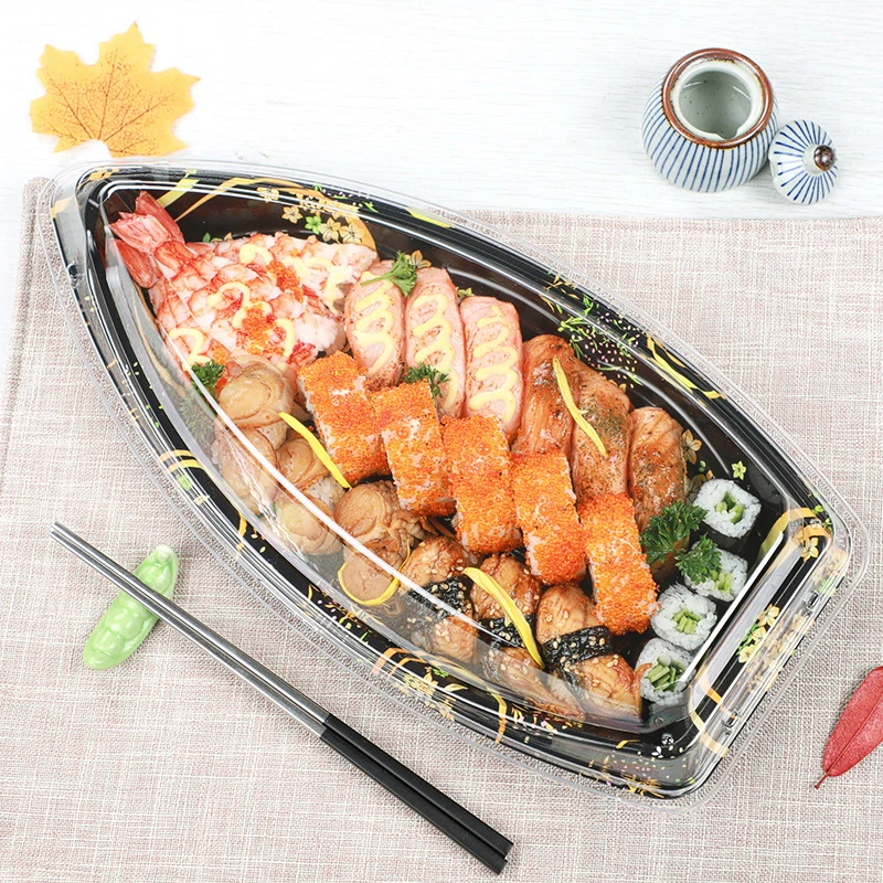 black disposable takeaway plastic packaging sushi box