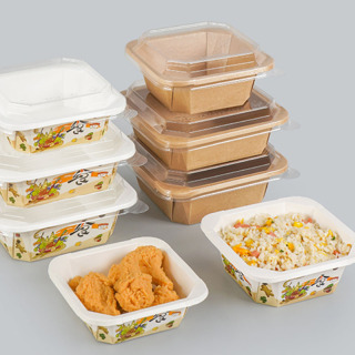 White Brown Kraft 750cc Disposable Square Paper Bowl