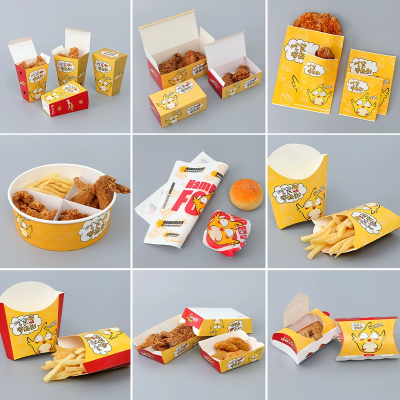 Maßgeschneidertes Papier-Fast-Food-Box-Set, Lebensmittelbeutel zum Mitnehmen