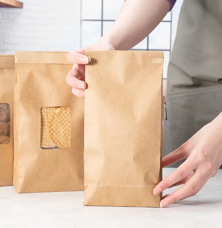 bakery bread tin tie brown kraft paper window bags