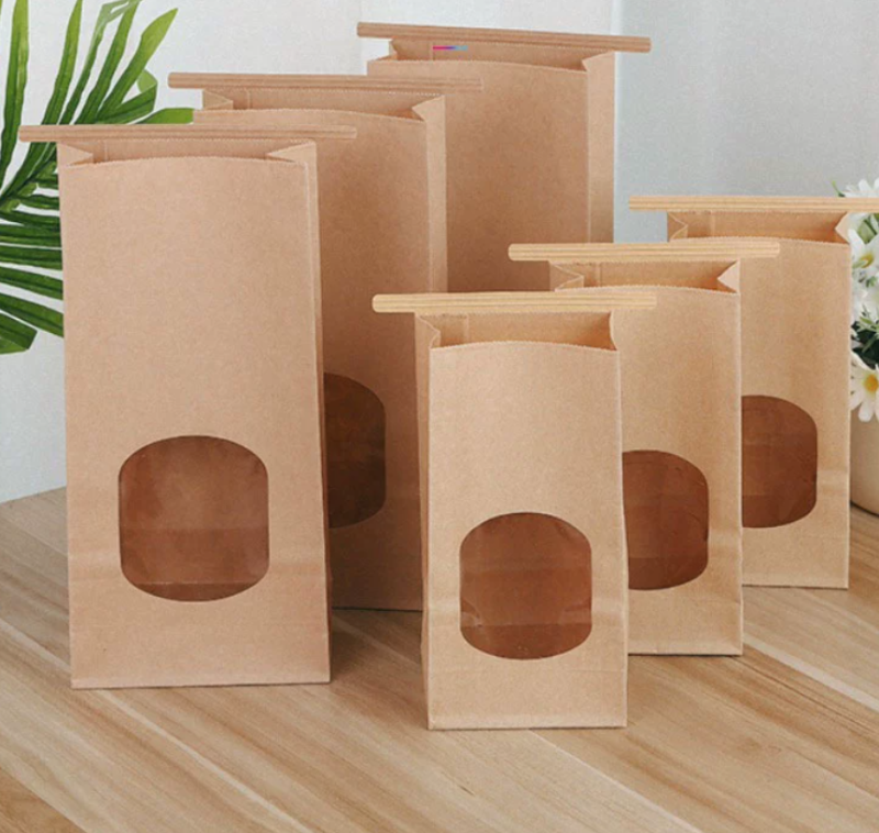 bakery bread tin tie brown kraft paper window bags