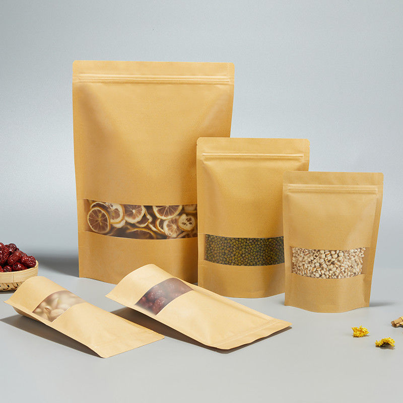 kraft paper stand up pouch ziplock bags with window