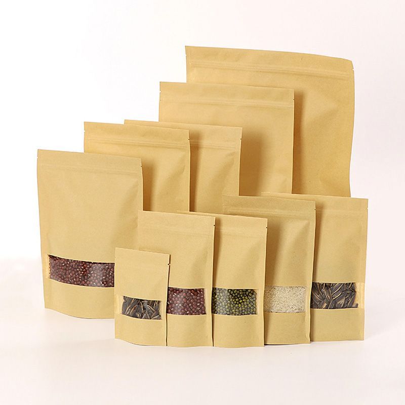 kraft paper stand up pouch ziplock bags with window