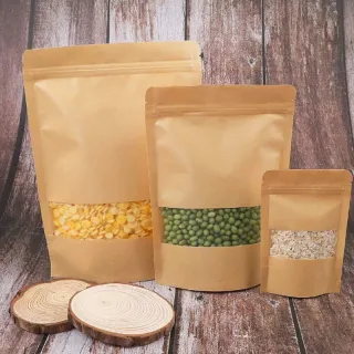 kraftpapper stå-upp påse ziplock påsar med fönster