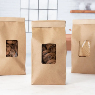 sacchetti per finestre in carta kraft marrone con cravatta in latta per pane da forno