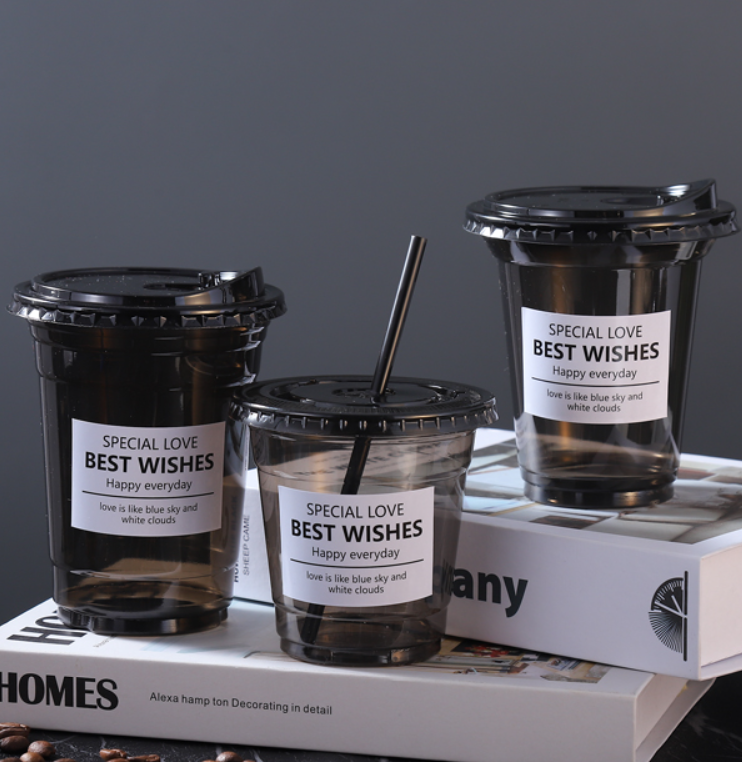 Disposable Black PET U-shape Cup na may takip