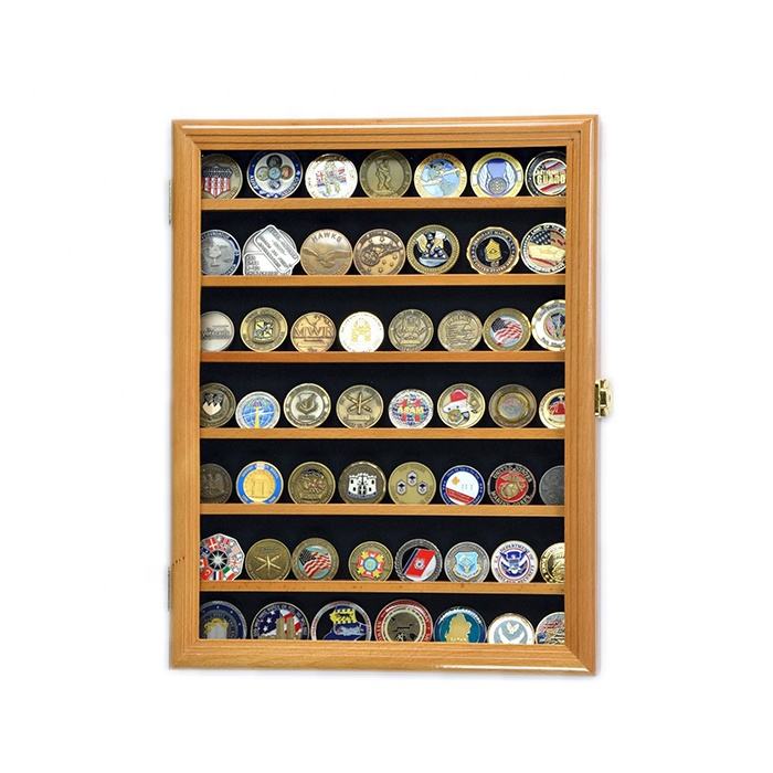 Wooden Coin Wall Display Cabinet With Glass Door