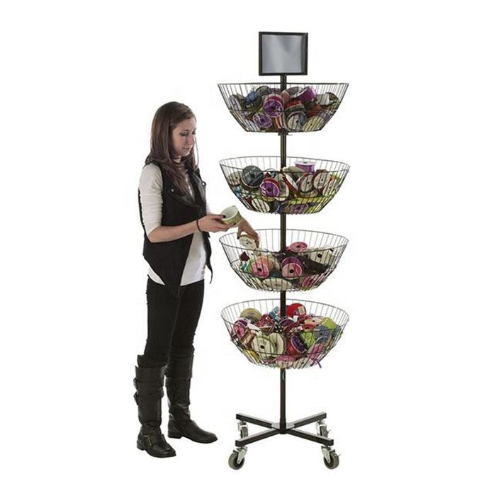 Floor Standing Pos Wire Basket Display Stand Unit