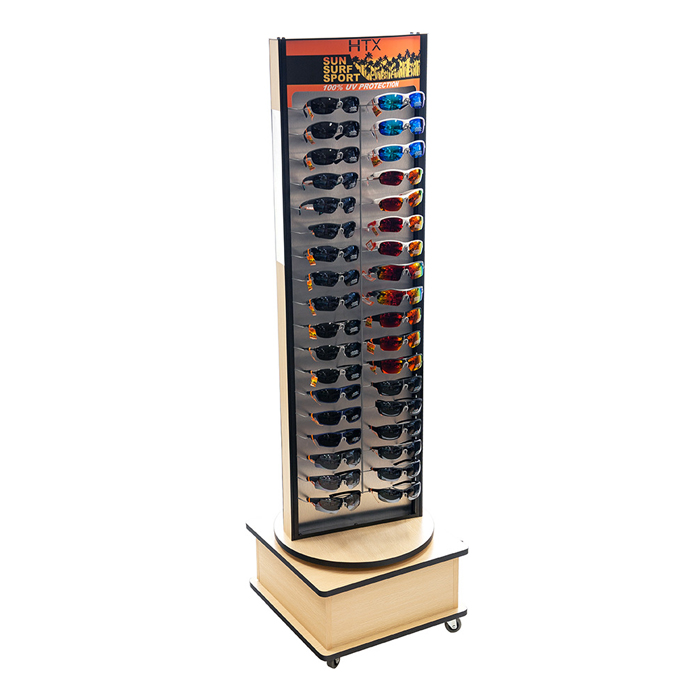 expositor de óculos giratório de madeira para óculos de sol