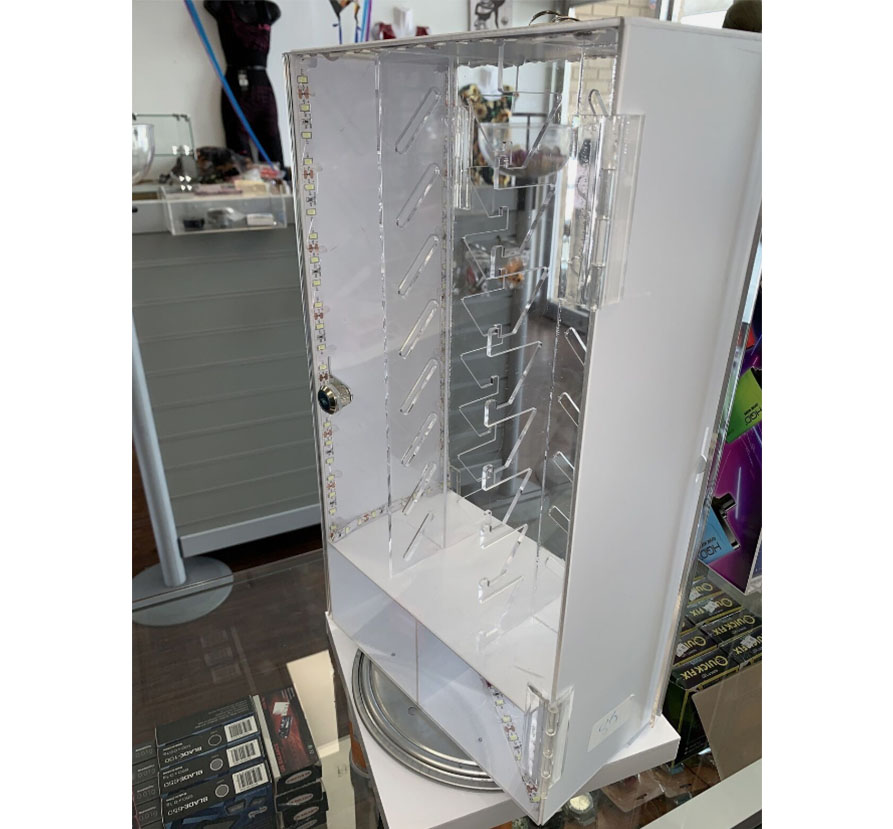 custom acrylic shop display units lighted led revolving stand