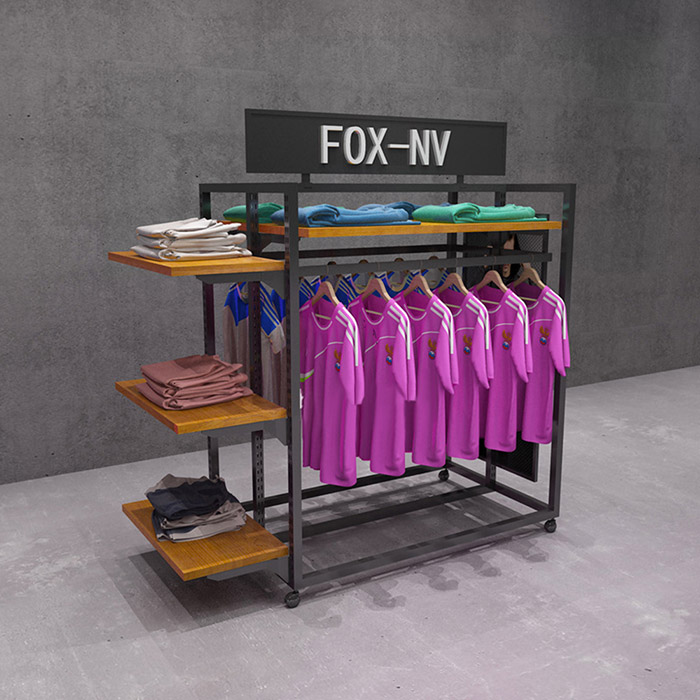 retail four way clothing store display garment rack shelf