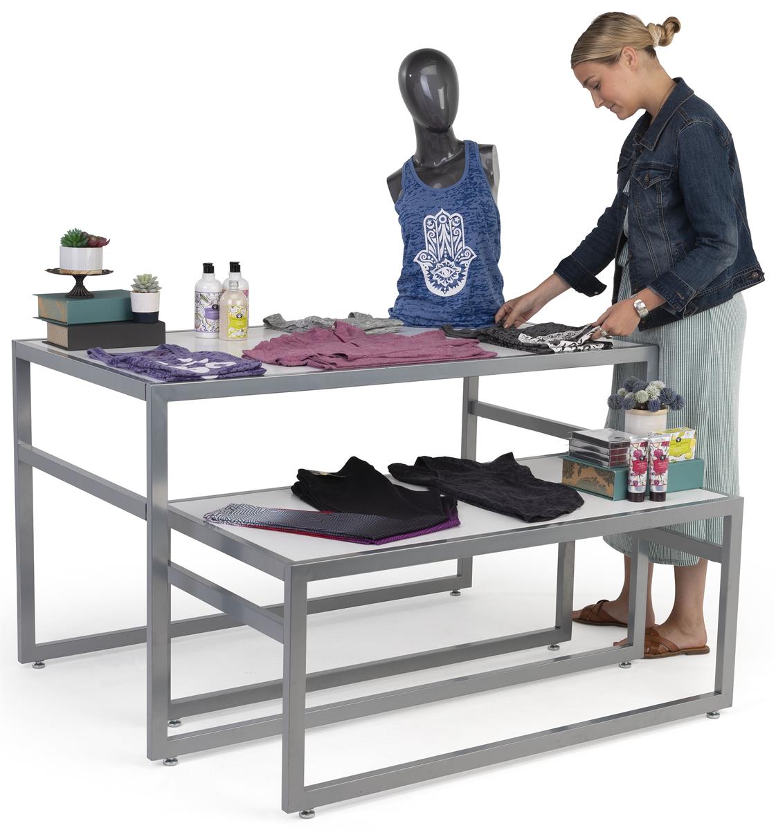 Retail Metal Clothing Nesting Display Tables Set