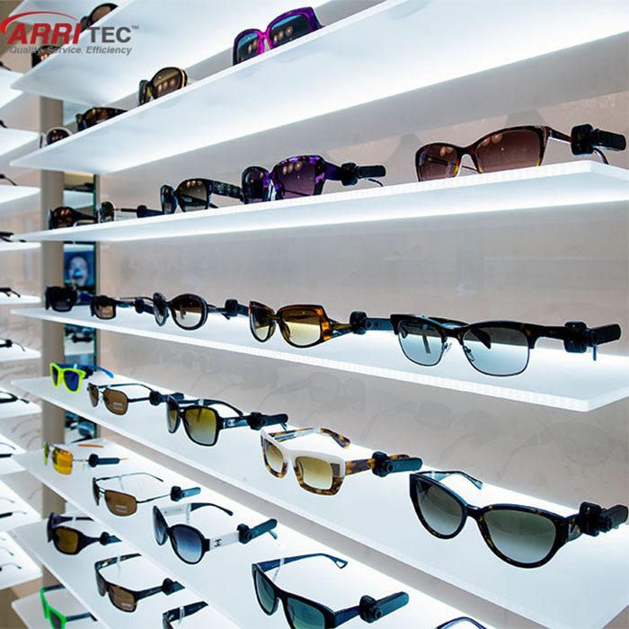 Estante de exhibición de pared de gafas de sol LED estante de exhibición