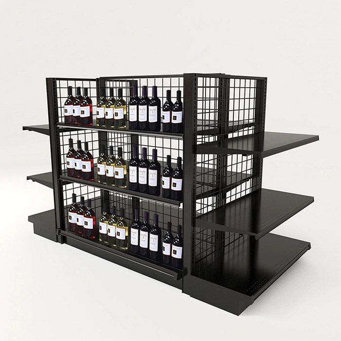 Tienda de licores, góndola de vino de 4 lados, estanterías, accesorios para tiendas