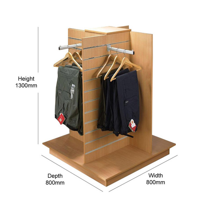 white gondola merchandising retail clothing display stand