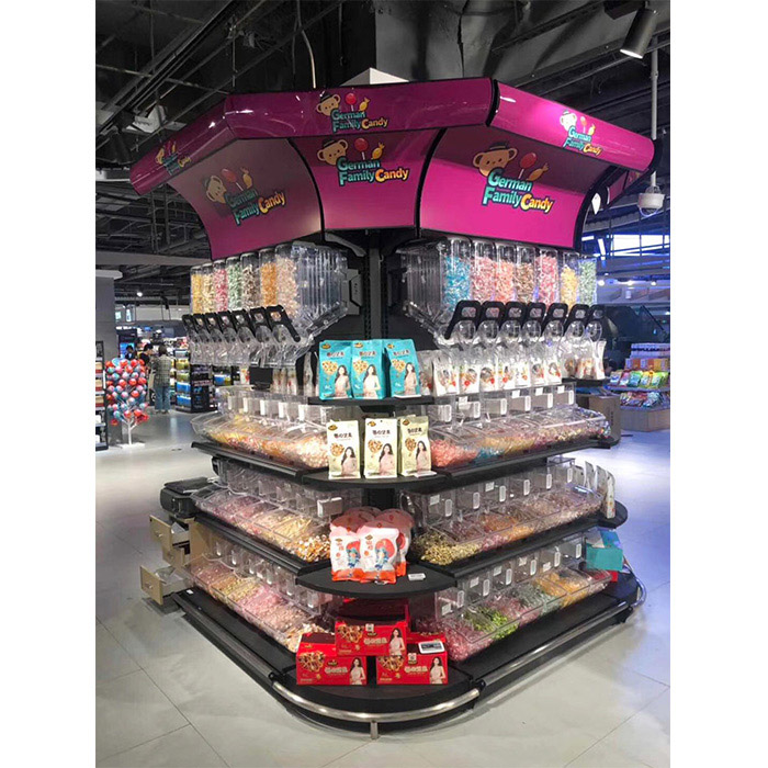 kiosque à bonbons présentoirs en gondole du centre commercial