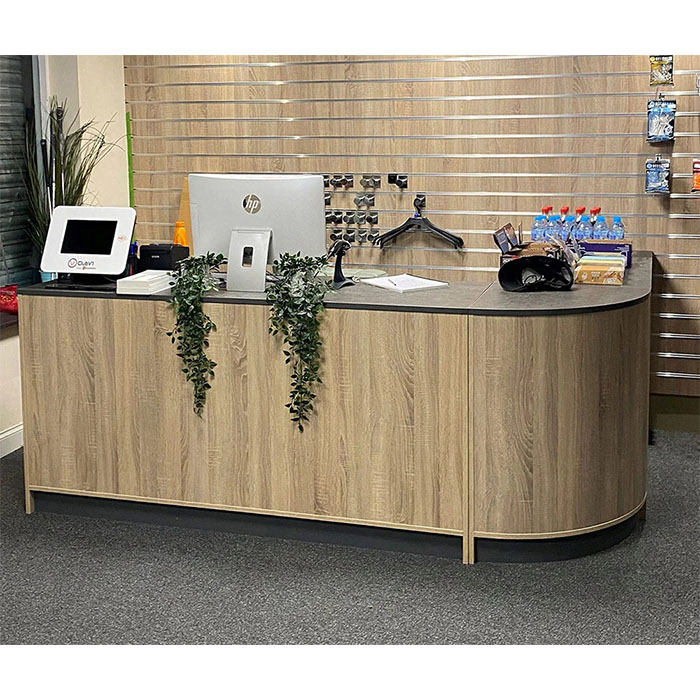 Mesa de mostrador de cajero de tienda de diseño de mostrador de efectivo de madera