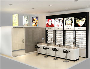prateleira de exibição de parede personalizada para quiosque de óculos de sol para loja de varejo