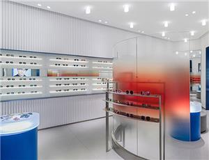 Decoración de diseño de interiores de tienda óptica de gafas de sol.