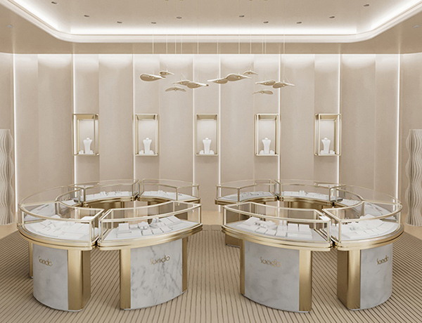 Design d'intérieur de comptoir de bijouterie en or personnalisé