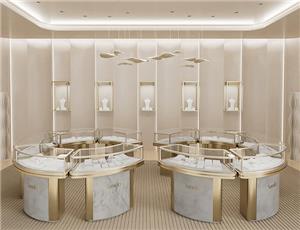 Diseño de interiores de mostrador de joyería de oro personalizado.