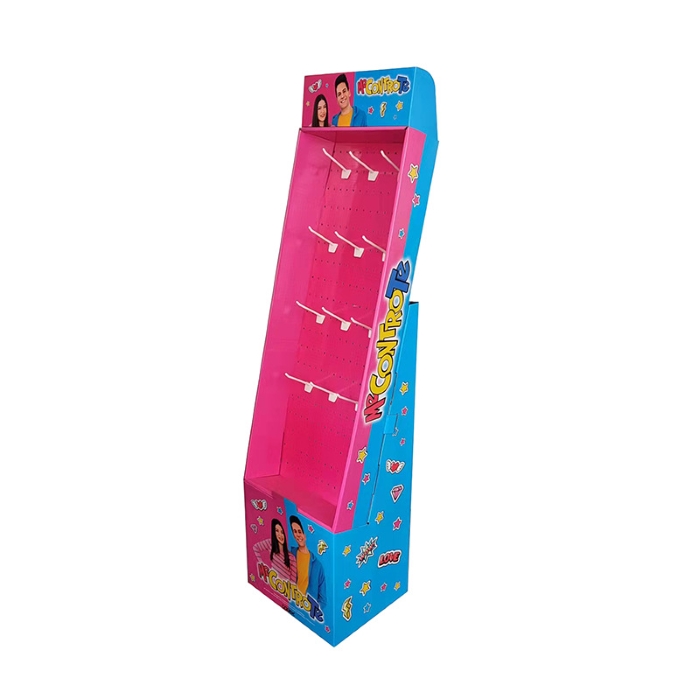 Customized Cardboard Hook Pop Floor Display Rack Stand