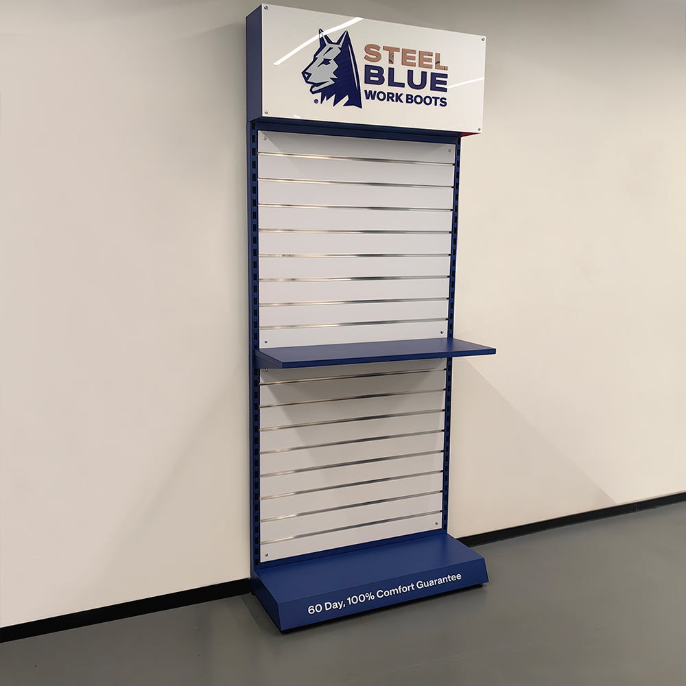 Présentoirs à outils robustes au sol, présentoirs à lattes en MDF pour salle d'exposition
